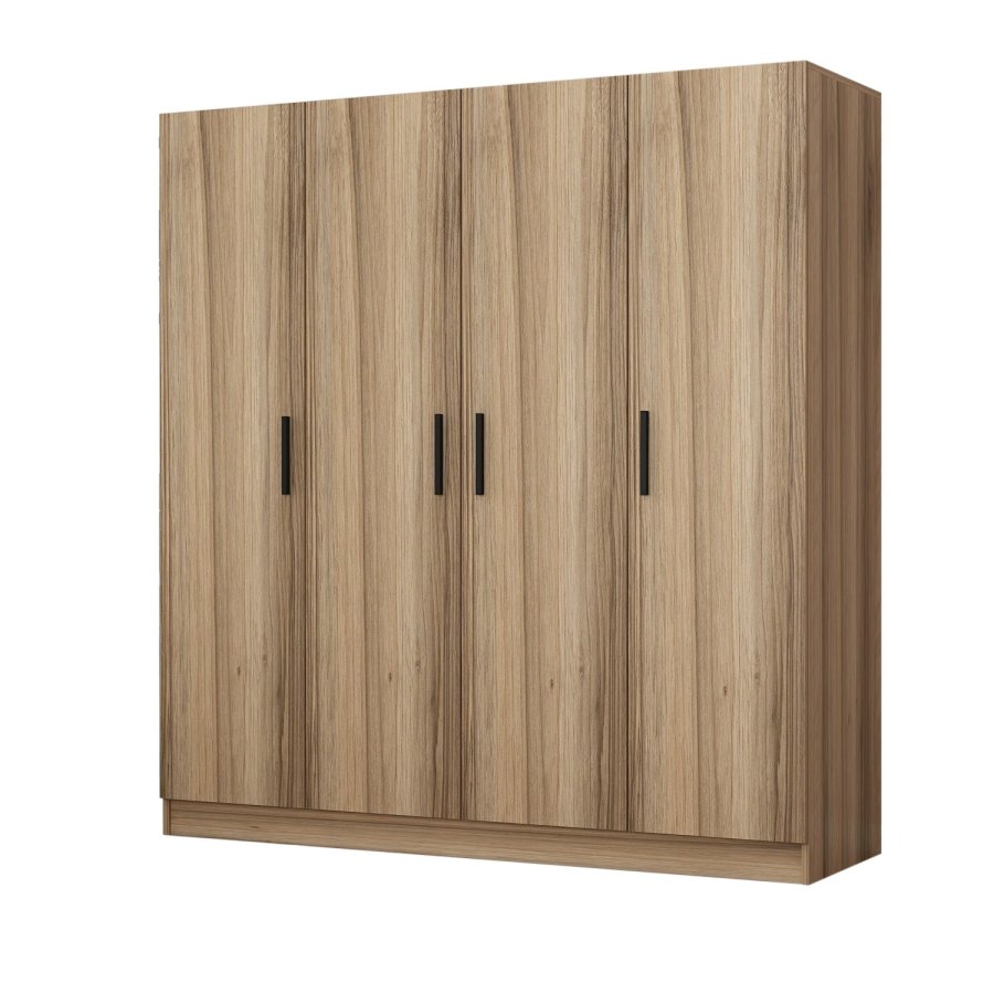 FUNZI LIVING 7628 garderobeskab, 4 lger, 1 bjlestang, 2 skuffer - natur melamin