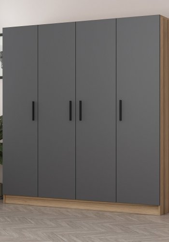 FUNZI LIVING 7508 garderobeskab, 4 lger, 1 bjlestang, 2 skuffer - antracitgr melamin