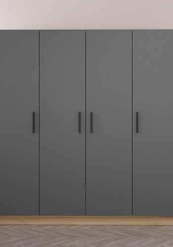 FUNZI LIVING 7508 garderobeskab, 4 lger, 1 bjlestang, 2 skuffer - antracitgr melamin