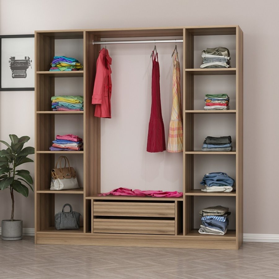 FUNZI LIVING 7508 garderobeskab, 4 lger, 1 bjlestang, 2 skuffer - antracitgr melamin