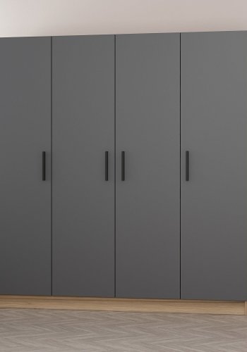 FUNZI LIVING 7638 garderobeskab, 4 lger, 1 bjlestang, 2 skuffer - antracitgr melamin