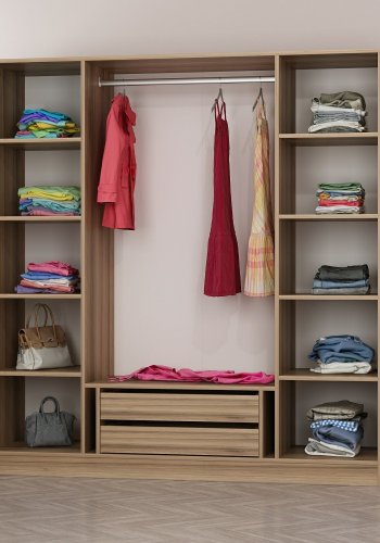 FUNZI LIVING 7638 garderobeskab, 4 lger, 1 bjlestang, 2 skuffer - antracitgr melamin