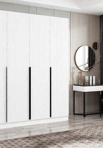 FUNZI LIVING Plus 7784 garderobeskab, 4 lger, 1 bjlestang, 2 skuffer - hvid melamin