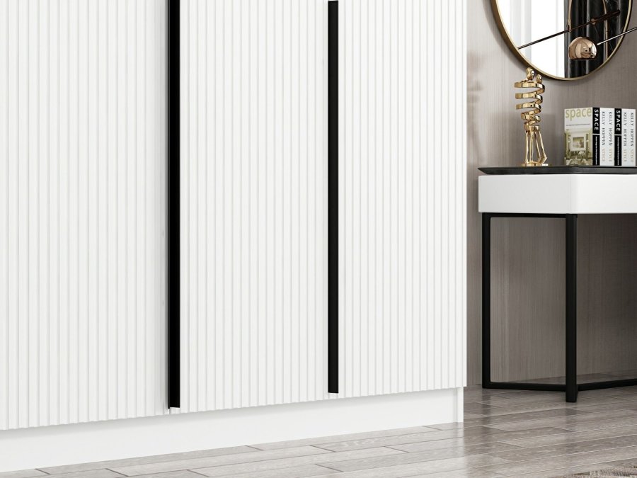 FUNZI LIVING Plus 7784 garderobeskab, 4 lger, 1 bjlestang, 2 skuffer - hvid melamin