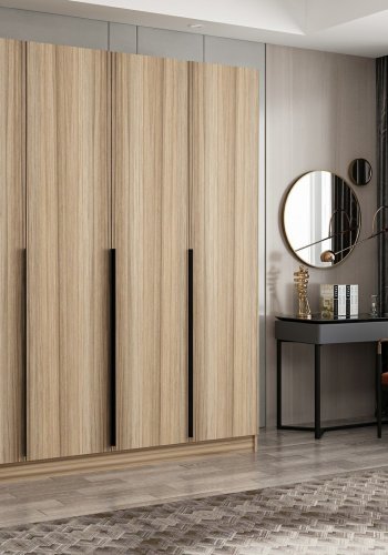 FUNZI LIVING Plus 7794 garderobeskab, 4 lger, 1 bjlestang, 2 skuffer - egetrsfarvet melamin