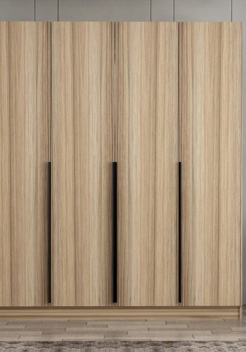 FUNZI LIVING Plus 7794 garderobeskab, 4 lger, 1 bjlestang, 2 skuffer - egetrsfarvet melamin