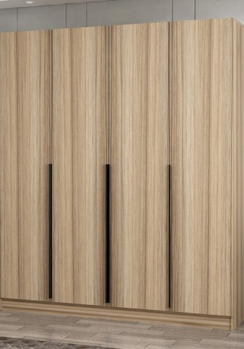 FUNZI LIVING Plus 7794 garderobeskab, 4 lger, 1 bjlestang, 2 skuffer - egetrsfarvet melamin