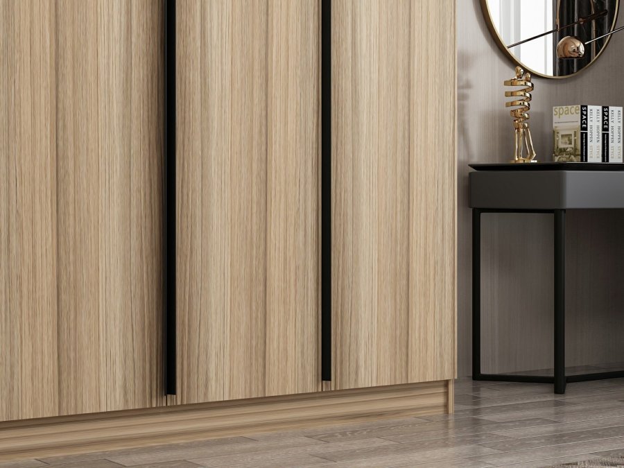 FUNZI LIVING Plus 7794 garderobeskab, 4 lger, 1 bjlestang, 2 skuffer - egetrsfarvet melamin