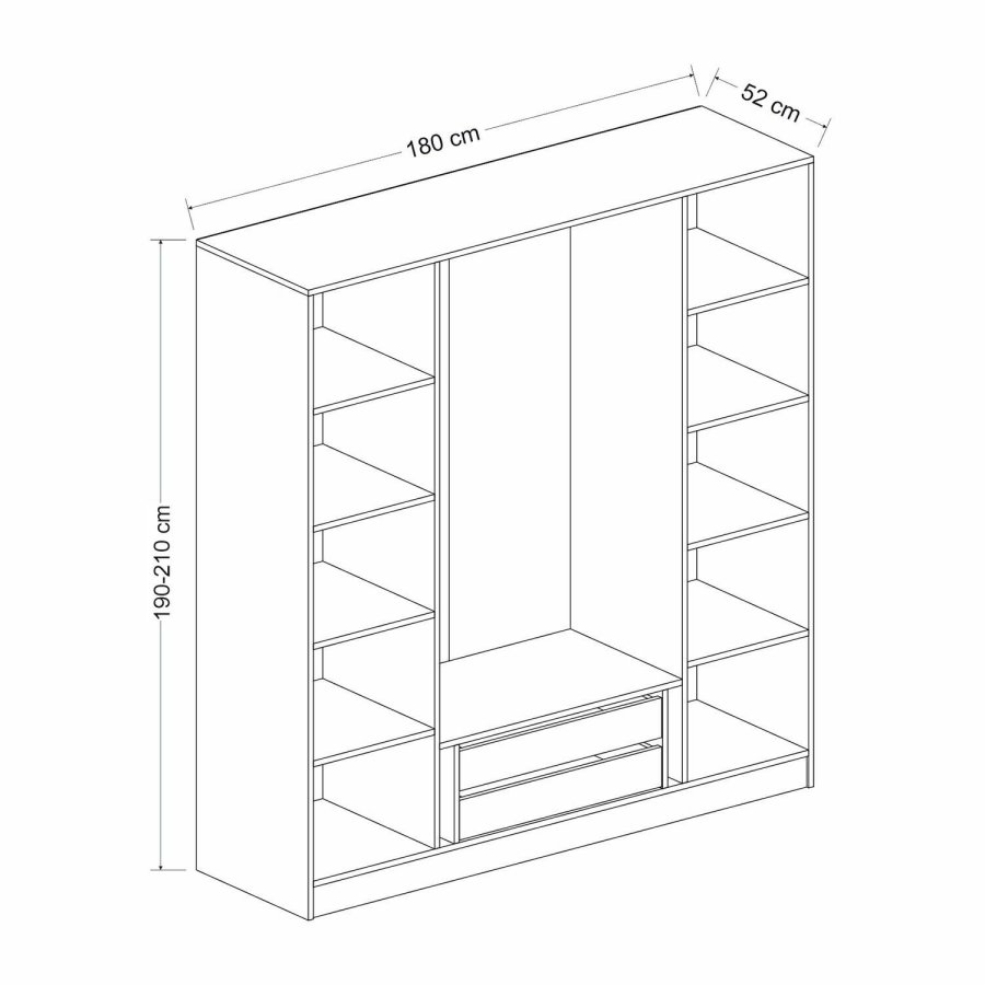 FUNZI LIVING Mebran 8391 garderobeskab, 4 lger, 1 bjlestang, 2 skuffer - hvid melamin