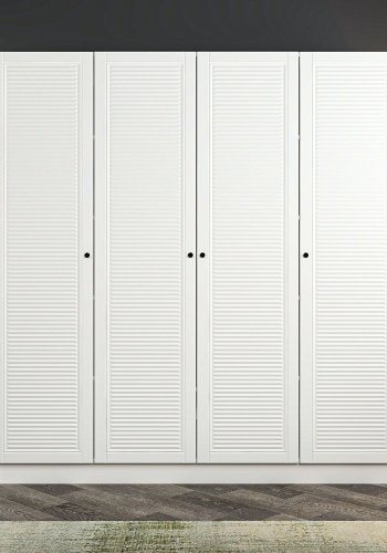 FUNZI LIVING Mebran 8421 garderobeskab, 4 lger, 1 bjlestang, 2 skuffer - hvid melamin