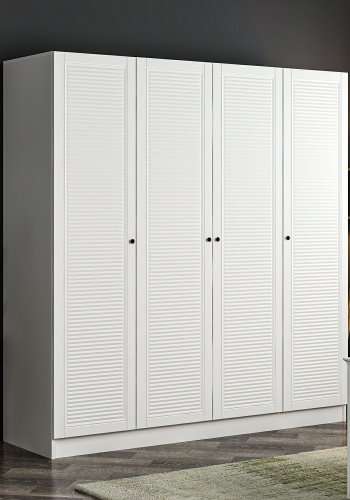 FUNZI LIVING Mebran 8421 garderobeskab, 4 lger, 1 bjlestang, 2 skuffer - hvid melamin