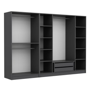 FUNZI LIVING 4939 bent garderobeskab, m. 3 bjlestnger, 2 skuffer, 9 hylder - antracitgr melamin