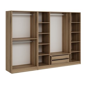 FUNZI LIVING 7540 bent garderobeskab, m. 3 bjlestnger, 2 skuffer, 9 hylder - natur melamin