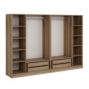 FUNZI LIVING 7541 bent garderobeskab, m. 2 bjlestnger, 4 skuffer, 8 hylder - natur melamin