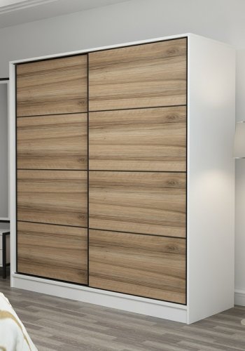 FUNZI LIVING 3158 garderobeskab, 2 skydelger, 2 bjlestnger, 2 skuffer - natur/hvid melamin