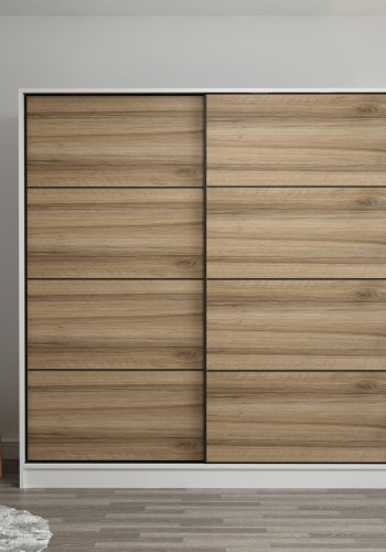 FUNZI LIVING 3962 garderobeskab, 2 skydelger, 2 bjlestnger, 2 skuffer - natur/hvid melamin