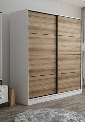 FUNZI LIVING 3962 garderobeskab, 2 skydelger, 2 bjlestnger, 2 skuffer - natur/hvid melamin