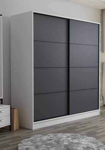 FUNZI LIVING 3159 garderobeskab, 2 skydelger, 2 bjlestnger, 2 skuffer - hvid/antracitgr melamin