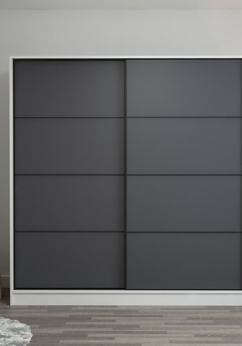 FUNZI LIVING 3963 garderobeskab, 2 skydelger, 2 bjlestnger, 2 skuffer - hvid/antracitgr melamin