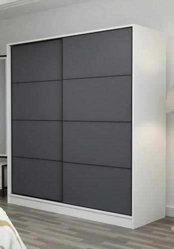 FUNZI LIVING 3963 garderobeskab, 2 skydelger, 2 bjlestnger, 2 skuffer - hvid/antracitgr melamin