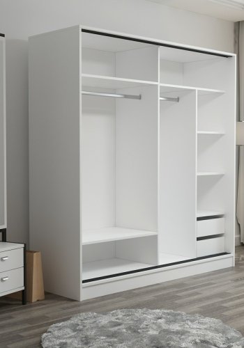 FUNZI LIVING 3969 garderobeskab, 2 skydelger, 2 bjlestnger, 2 skuffer - natur/sort/hvid melamin