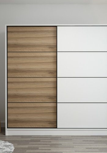 FUNZI LIVING 3167 garderobeskab, 2 skydelger, 2 bjlestnger, 2 skuffer - natur/hvid melamin