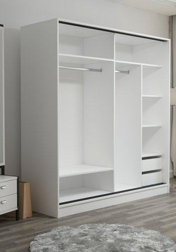 FUNZI LIVING 3167 garderobeskab, 2 skydelger, 2 bjlestnger, 2 skuffer - natur/hvid melamin