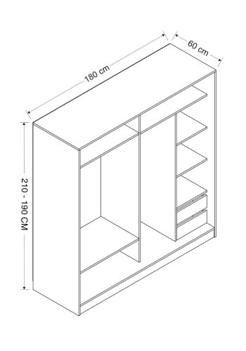 FUNZI LIVING 3167 garderobeskab, 2 skydelger, 2 bjlestnger, 2 skuffer - natur/hvid melamin