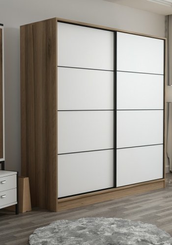 FUNZI LIVING 3168 garderobeskab, 2 skydelger, 2 bjlestnger, 2 skuffer - natur/hvid melamin