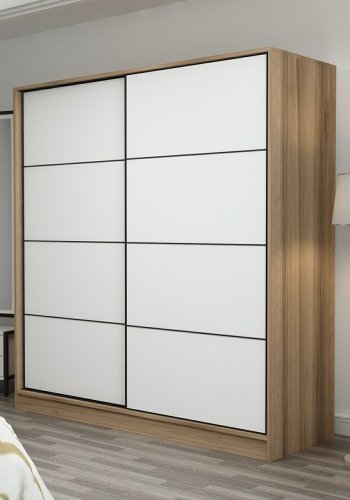 FUNZI LIVING 3972 garderobeskab, 2 skydelger, 2 bjlestnger, 2 skuffer - natur/hvid melamin