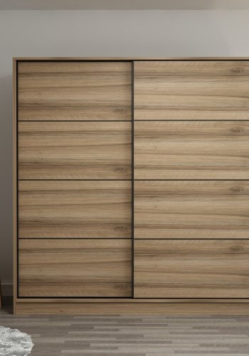 FUNZI LIVING 3170 garderobeskab, 2 skydelger, 2 bjlestnger, 2 skuffer - natur melamin