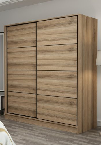 FUNZI LIVING 3170 garderobeskab, 2 skydelger, 2 bjlestnger, 2 skuffer - natur melamin