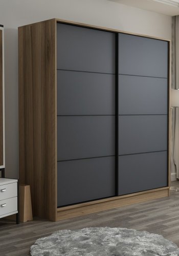 FUNZI LIVING 3975 garderobeskab, 2 skydelger, 2 bjlestnger, 2 skuffer - natur/antracit melamin