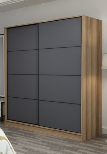 FUNZI LIVING 3975 garderobeskab, 2 skydelger, 2 bjlestnger, 2 skuffer - natur/antracit melamin