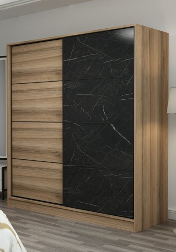 FUNZI LIVING 3177 garderobeskab, 2 skydelger, 2 bjlestnger, 2 skuffer - natur/sort melamin