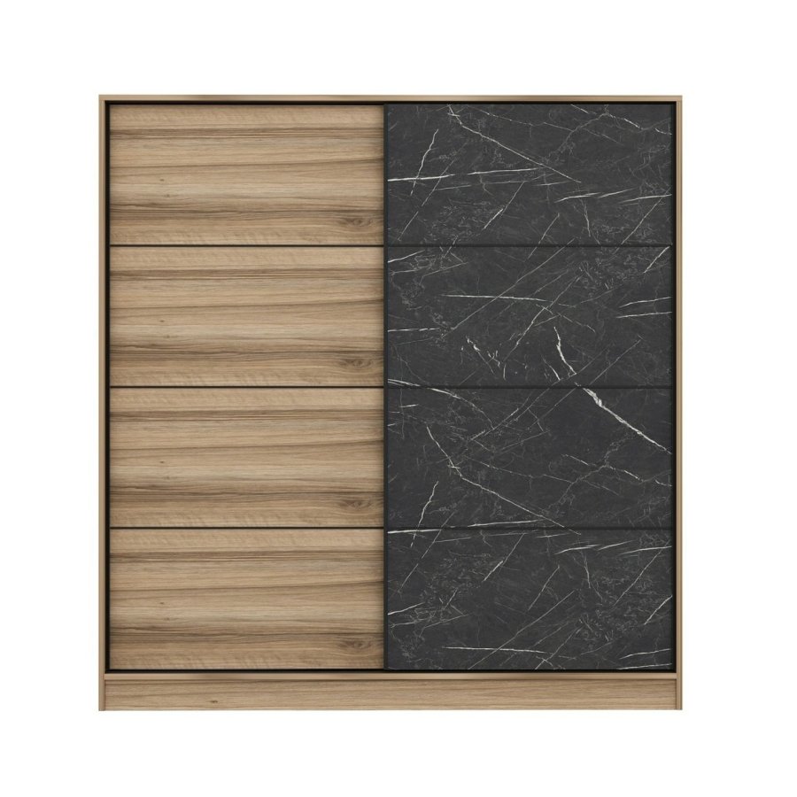 FUNZI LIVING 3177 garderobeskab, 2 skydelger, 2 bjlestnger, 2 skuffer - natur/sort melamin