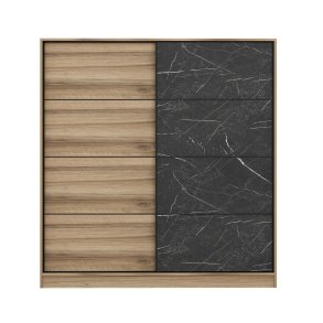 FUNZI LIVING 3981 garderobeskab, 2 skydelger, 2 bjlestnger, 2 skuffer - natur/sort melamin