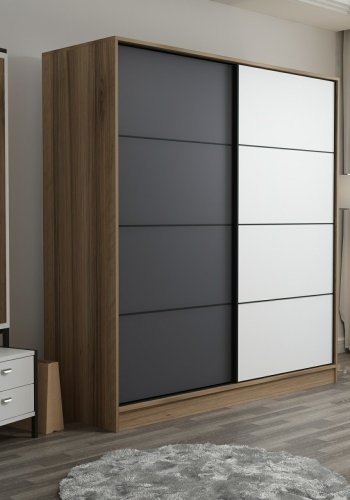 FUNZI LIVING 3178 garderobeskab, 2 skydelger, 2 bjlestnger, 2 skuffer - natur, antracit melamin