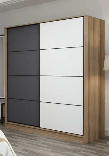 FUNZI LIVING 3982 garderobeskab, 2 skydelger, 2 bjlestnger, 2 skuffer - natur/antracit melamin