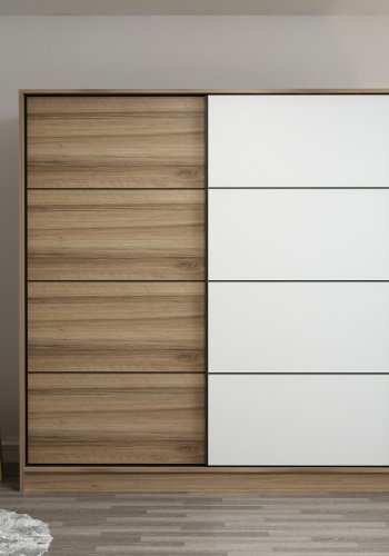 FUNZI LIVING 3179 garderobeskab, 2 skydelger, 2 bjlestnger, 2 skuffer - natur/hvid melamin