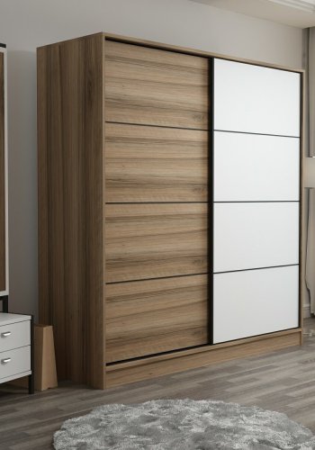 FUNZI LIVING 3179 garderobeskab, 2 skydelger, 2 bjlestnger, 2 skuffer - natur/hvid melamin