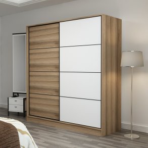 FUNZI LIVING 3179 garderobeskab, 2 skydelger, 2 bjlestnger, 2 skuffer - natur/hvid melamin