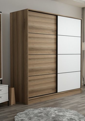 FUNZI LIVING 3983 garderobeskab, 2 skydelger, 2 bjlestnger, 2 skuffer - natur/hvid melamin