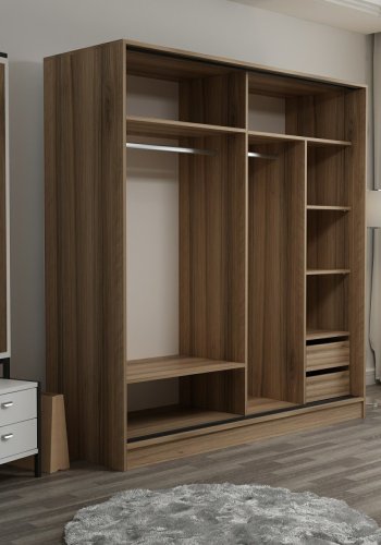 FUNZI LIVING 3983 garderobeskab, 2 skydelger, 2 bjlestnger, 2 skuffer - natur/hvid melamin