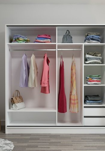 FUNZI LIVING 7150 garderobeskab, 2 skydelger, 2 bjlestnger, 2 skuffer - hvid melamin