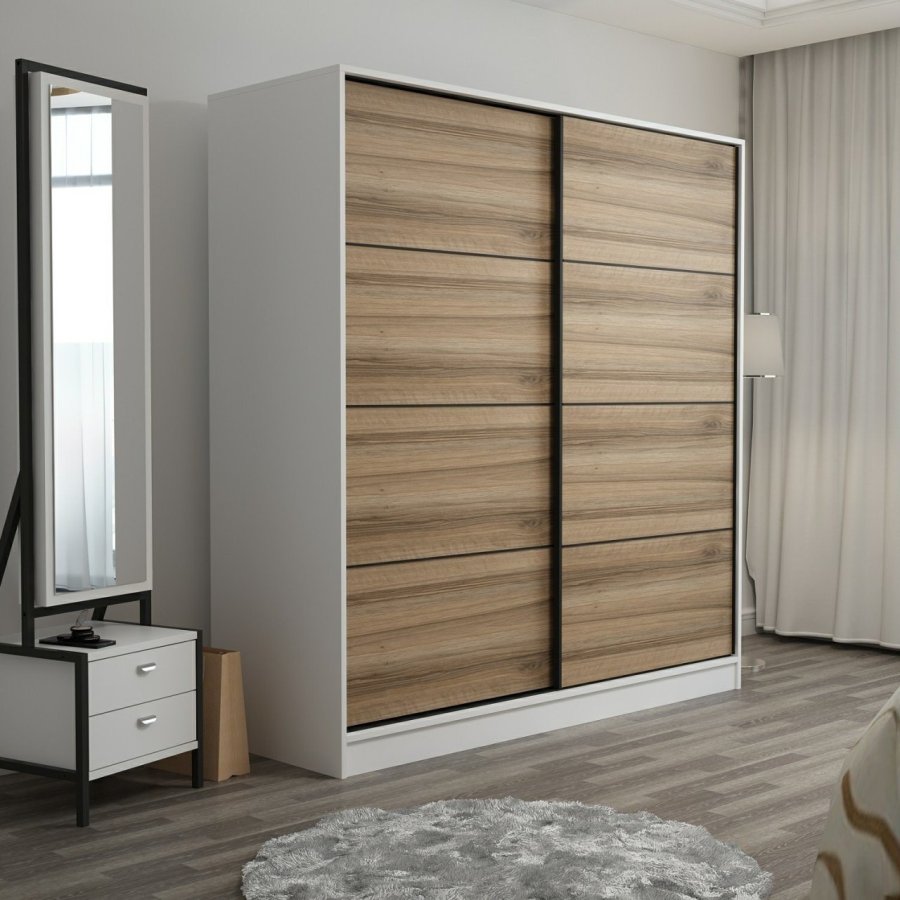 FUNZI LIVING 7150 garderobeskab, 2 skydelger, 2 bjlestnger, 2 skuffer - hvid melamin