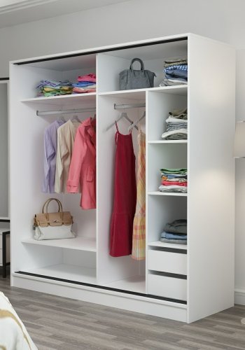 FUNZI LIVING 7151 garderobeskab, 2 skydelger, 2 bjlestnger, 2 skuffer - hvid melamin