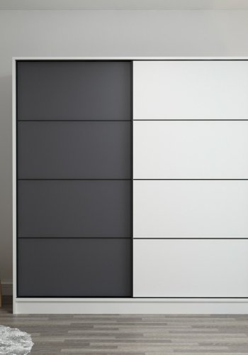 FUNZI LIVING 7158 garderobeskab, 2 skydelger, 2 bjlestnger, 2 skuffer - hvid/antracit melamin