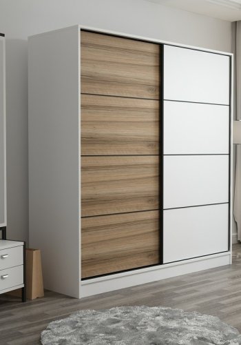 FUNZI LIVING 7159 garderobeskab, 2 skydelger, 2 bjlestnger, 2 skuffer - natur/hvid melamin