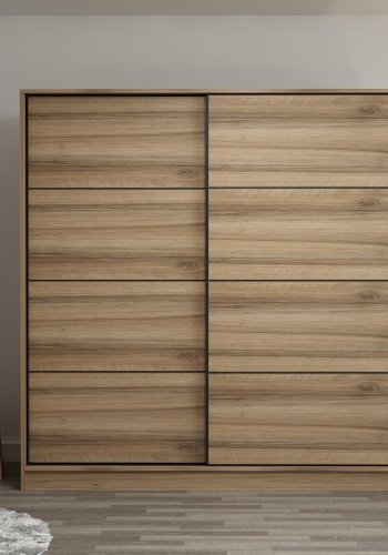 FUNZI LIVING 7162 garderobeskab, 2 skydelger, 2 bjlestnger, 2 skuffer - natur melamin